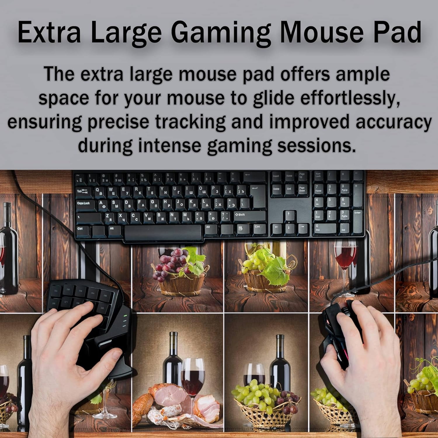 Gaming Mouse Mat for Men, Keyboard Big Mouse Pads Long Deskpad, Large Mouse Mat Non-Slip Rubber Base Waterproof with Stitched Edges, 35.4" X 15.7" for Work/Game/Office Wine Collage