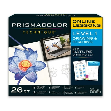 Prismacolor Technique, Art Supplies and Digital Art Lessons, Nature Drawing Set, Level 1, Learn to Draw with Colored Pencils, Graphite Pencils, and More, Flower Drawing, 26 Count