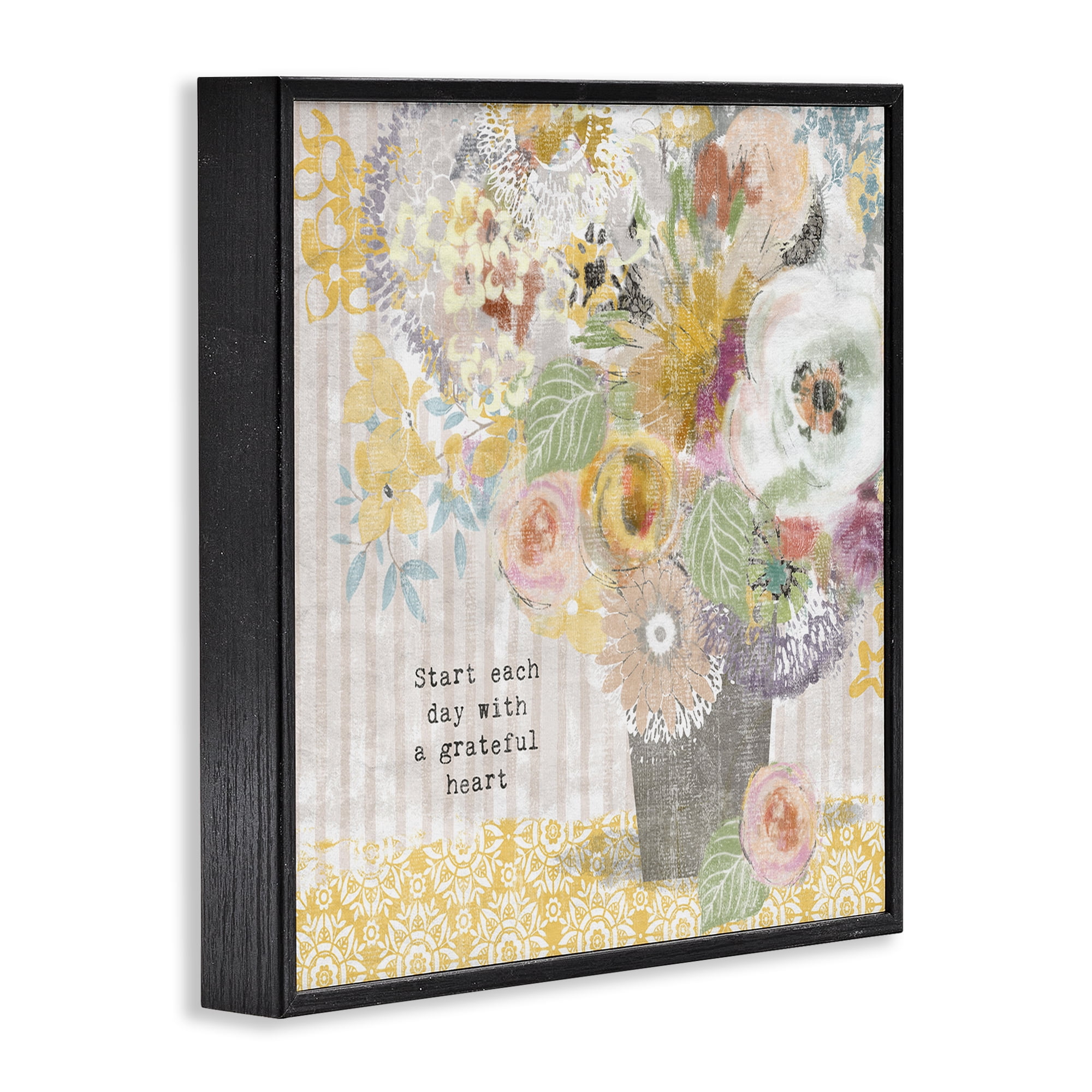 Stupell Industries Floral Inspirations Grateful Heart Black Framed Giclee Art, design by Suzanne Nicoll