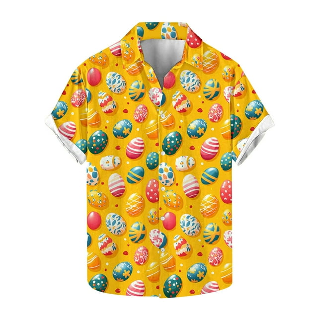 Blusas y camisas de manga corta con cuello en V Camisa estampada de Pascua para hombre Camisa abotonada Top de poliéster para hombre