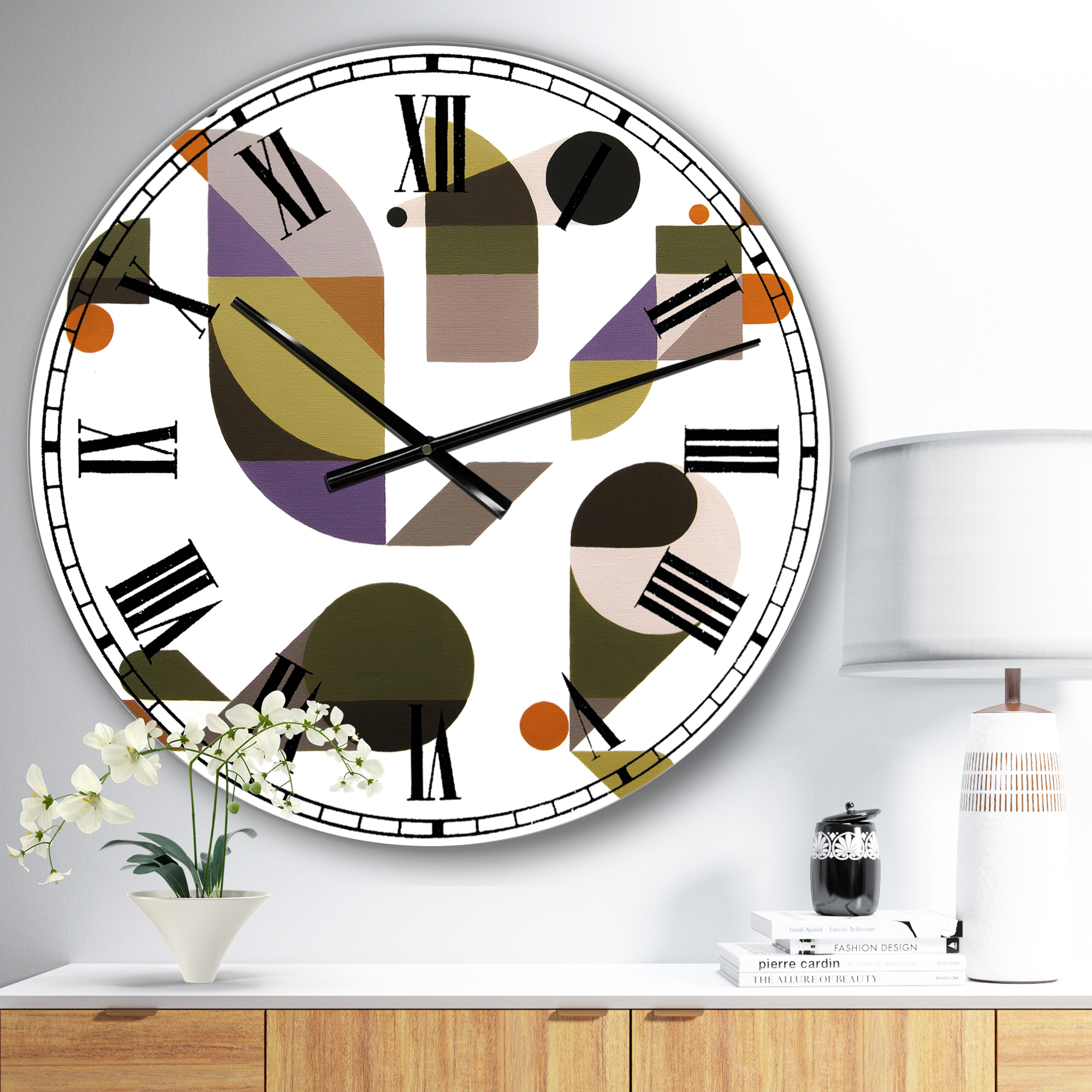 Designart Oversized Multicolor Analog Round Mid-Century Modern Wall Clocks, CLM25093-C23