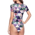 thumbnail image 4 of Daiia Plaid Flamingo print Women's Crew Neck Short Sleeve Bodysuit Fashion Tops Fit Casual Basic Extender Bodysuit-XX-Large, 4 of 9