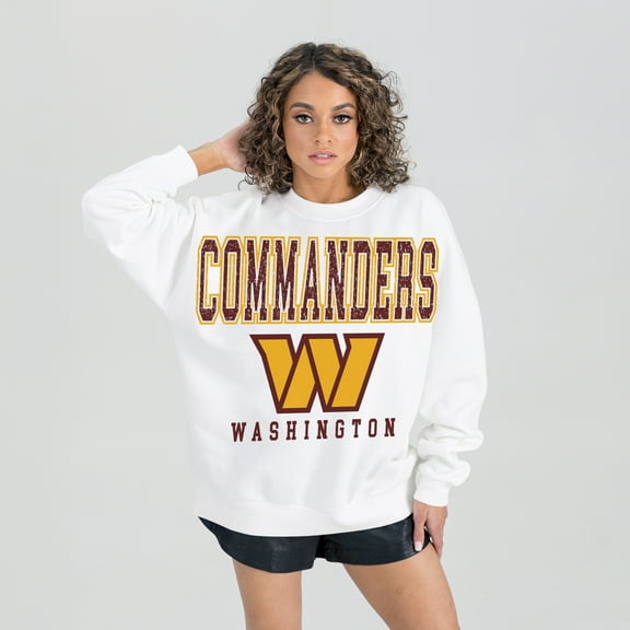 Women's Gameday Couture White Washington Commanders Sunday Drives Oversized Crewneck Pullover Sweatshirt