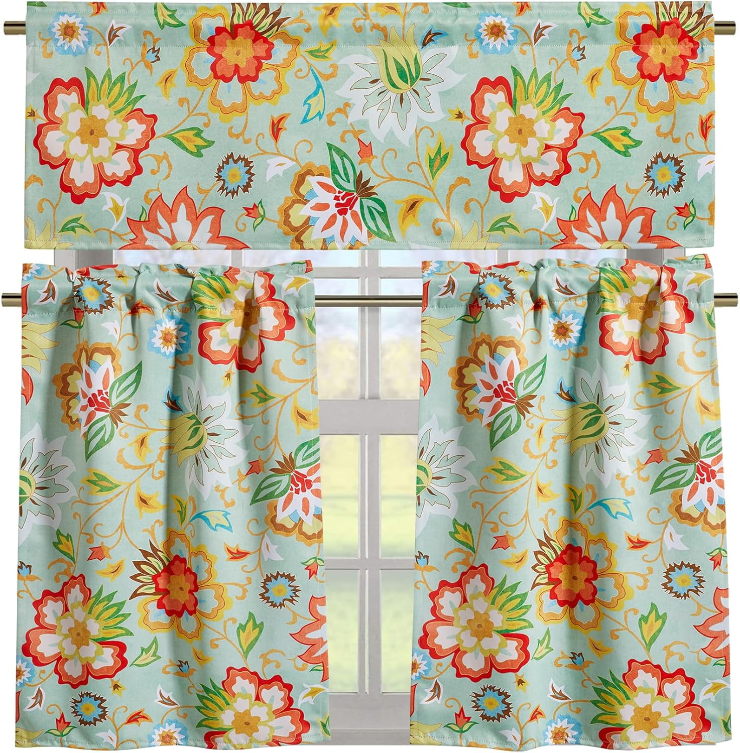 Boho Floral Valances for Windows 18‘‘L Vintage Farmhouse Flowers Valance Curtains Blackout Privacy Short Small Window Curtain for Kitchen Bedroom Living Room Cute Country Valance Curtain