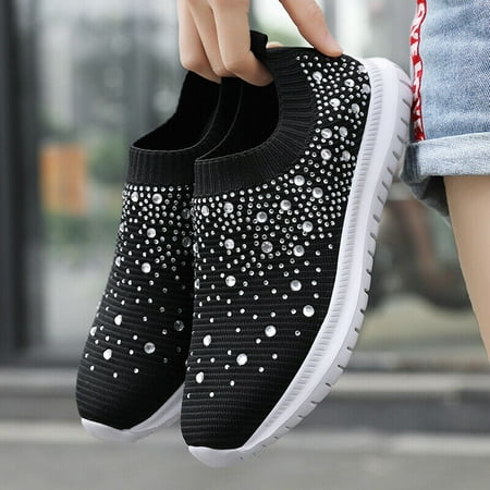 

Women s Crystal Sock Sneakers Slip-on Comfy Athletic Running Walking Gym Shoes