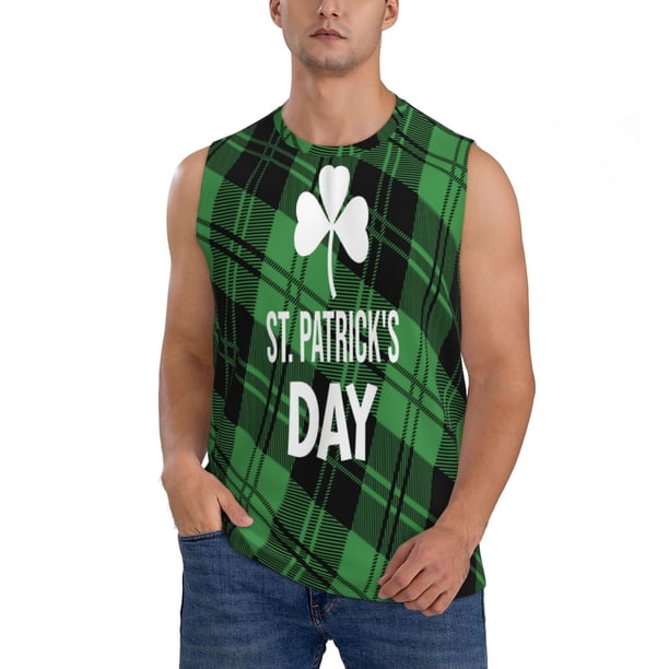 Fotbe St Patrick's day Men's Camiseta sin Mangas Estampada para Hombres, Playera Casual para Gimnasio, Entrenamiento, Playa-XX-Large