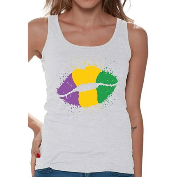 Mardi Gras Tank Top for Women Festive Tees Carnival Lips Carnaval 2021 T-Shirt New Orleans Souvenirs