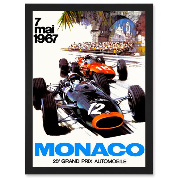 Transport Monaco 25 Grand Prix Automobile 1967 Race A4 Artwork Framed Wall Art Print