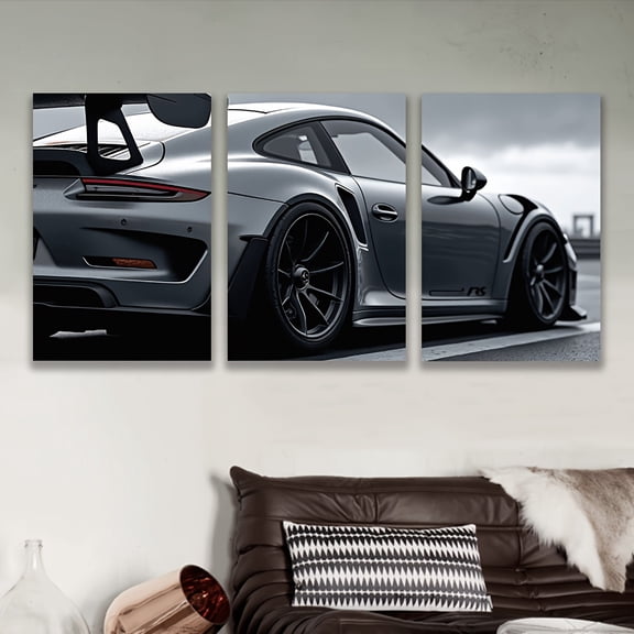 [3pcs Sports Car Canvas Prints] 3pcs Modern Black-and-White Sports Car Canvas Art Prints - Frameless Wall Decor for Living Room, Office, or Bar - Perfect Gift for Birthdays, Holidays, and Home Decor