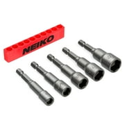 Neiko 10066A Magnetic Power Nut Setters, 5 Piece SAE (1/4-Inch - 1/2-Inch) Set | Chrome Vanadium Steel | 1/4-Inch Hex Shank