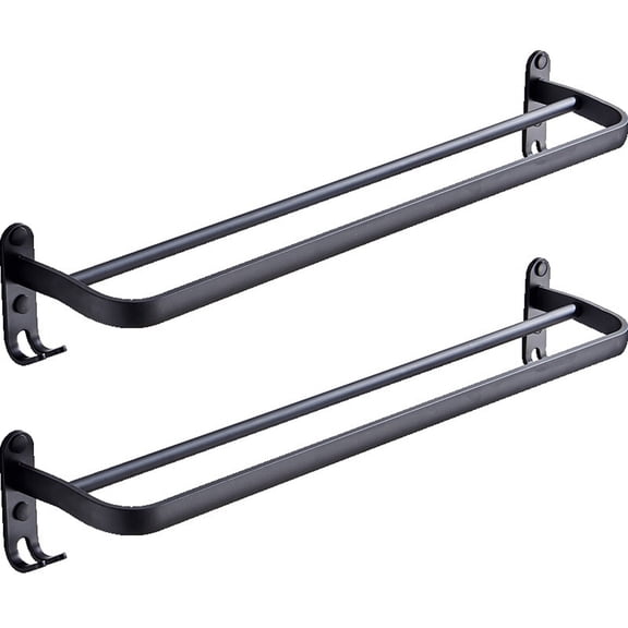 2X 60 cm Wall Mount Black Towel Rack Aluminum Double Rod Towel Bar with Hook for Home Hotel Bathroom Shower Accessories,2 * Towel bar,black