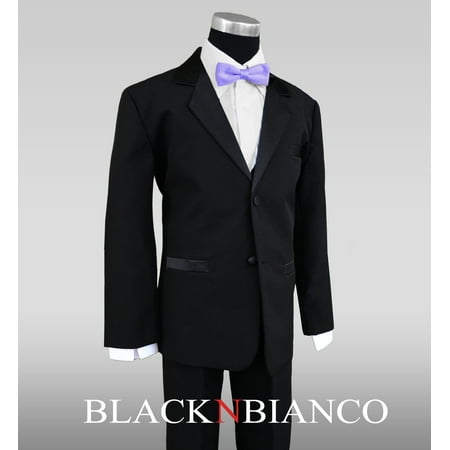 

Big Boys Tuxedo in Black with a Lilac Light Purple Bow Tie