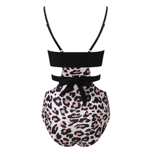 Vedolay Swimsuit Women Womens V Neck Leopard Print One Piece Swimsuit,Brown L