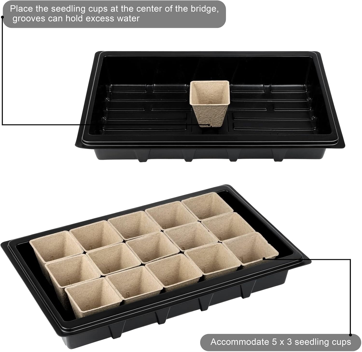 Seed Starter Kit Including Seed Starter Tray Peat Pots with Plant Labels, Tool, Plastic Growing Trays Germination Tray Paper Seedling Cups for Indoor Outdoor Garden