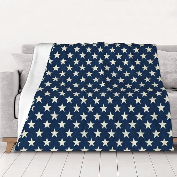 Stars Navy Blue White Throw Blanket Warm Camping Outdoor Light Weight Cozy Blanket for Couch Sofa Bed 40"x30"