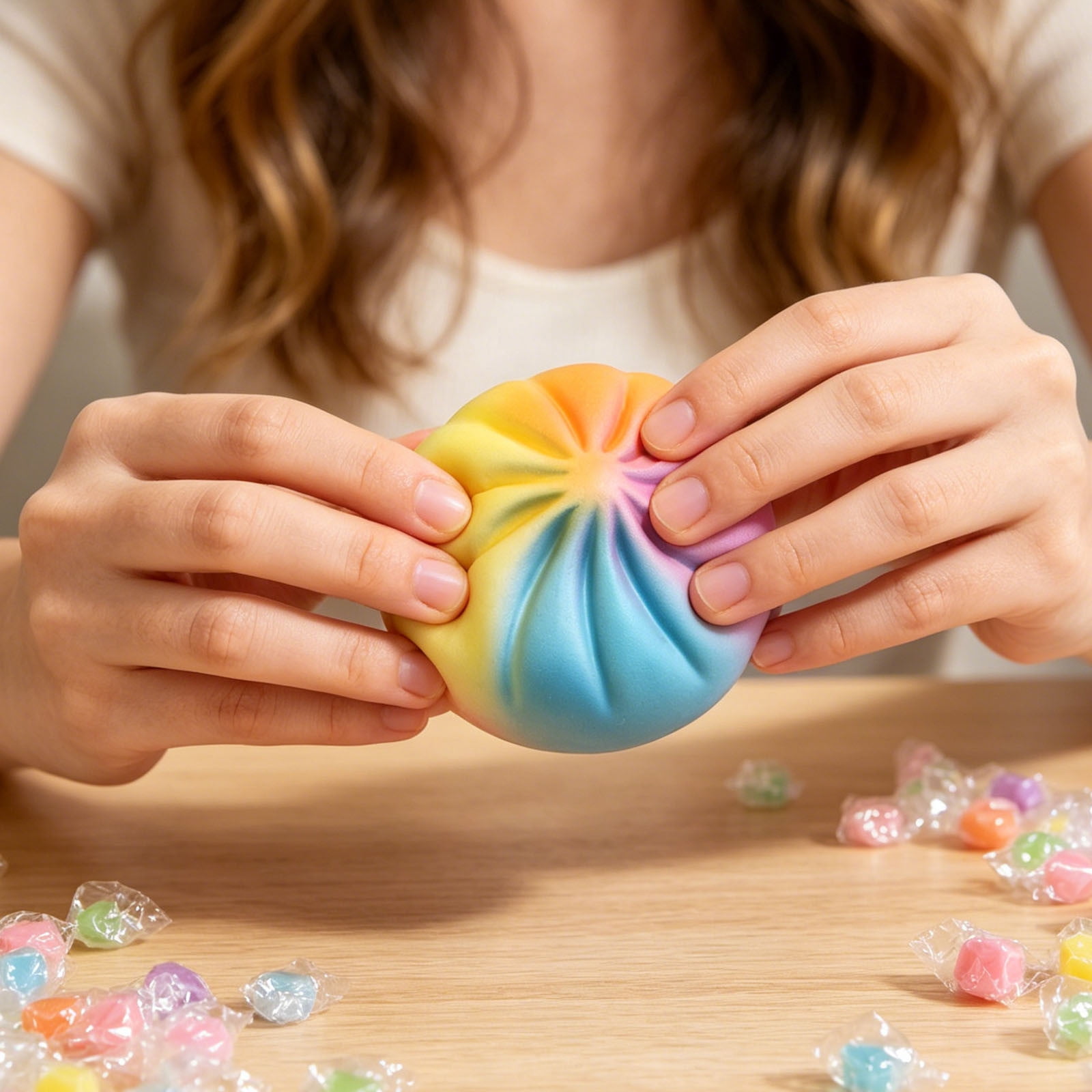 Steamed Bun Slow Rising Scented Stress Relief Fidget Soft Pu Squeeze Adult Office Desk Home Decorative Kawaii Rainbow Cute Accessory Decor