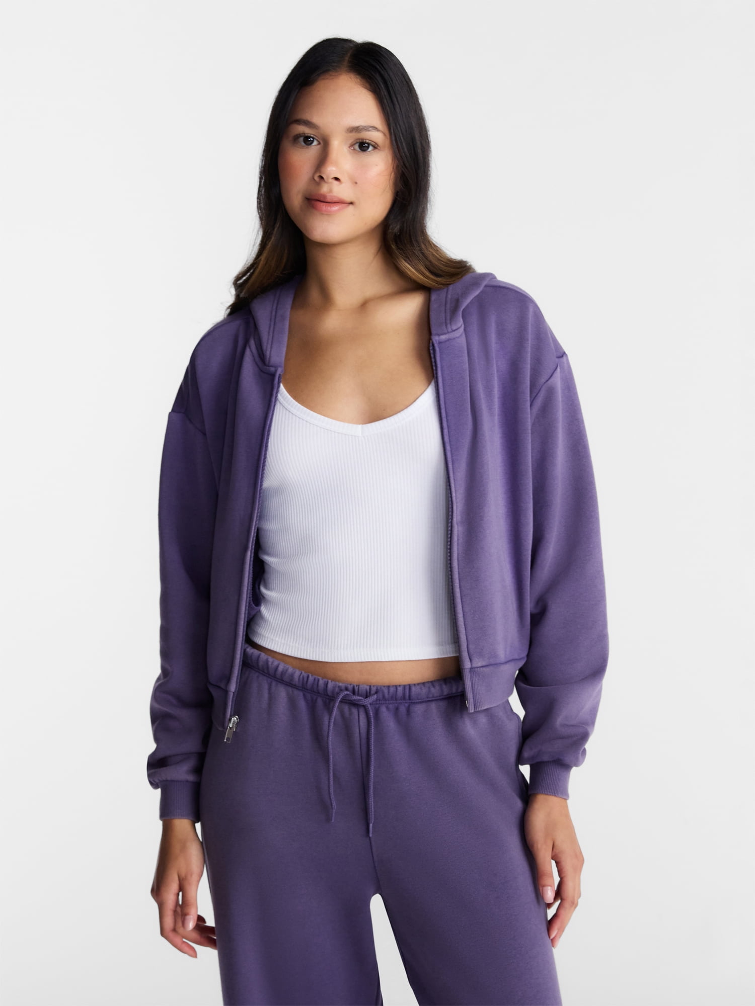 No Boundaries Boxy Zip Up Hoodie, Women's XXS-XXL