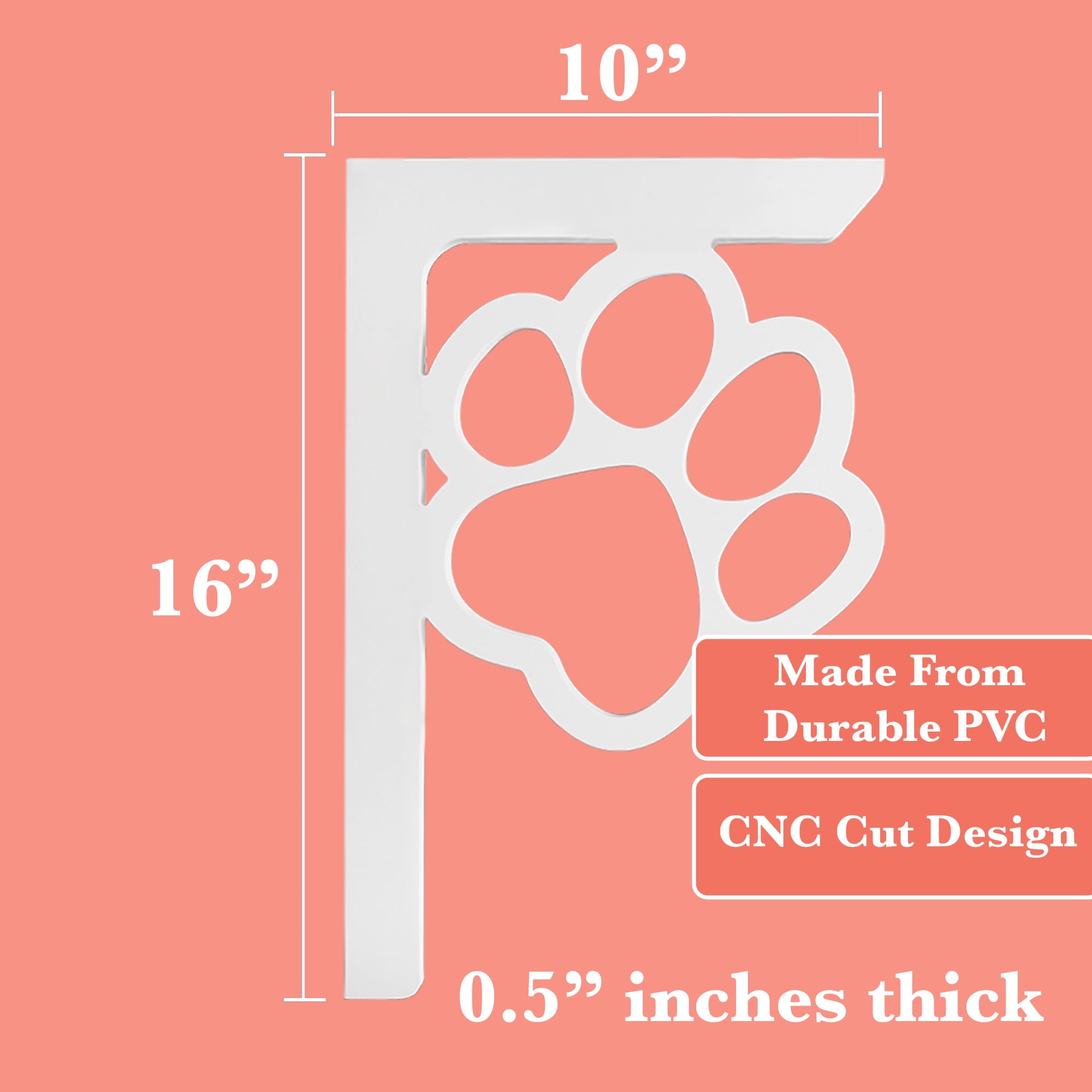 JennyGems Paw Print White PVC Mailbox Bracket and Porch Decor, Rust Resistant, 16 Inch, Made in USA