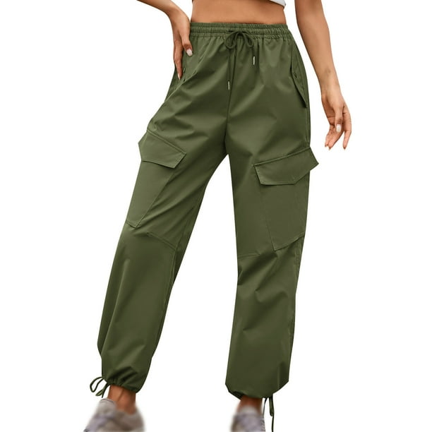 EQWLJWE Plus Size Cargo Lounge Pants for Women Spring And Summer New Solid  Pocket Bandage Elastic Waist Fashion Casual Full Length Pants Cargo Pants  Women High Waist 