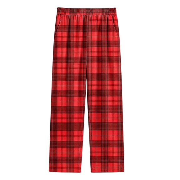 BLVB Unisex Kids Plaid Pajama Pants Lounge Sleep Bottoms for 4–16 Years Boys Girls Soft Loungewear with Pockets(Red-01,15-16 Years)