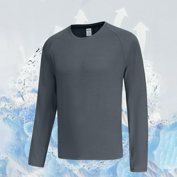 VgaVtl Gray Men Long Sleeve Shirts for Men Fall Winter Mens Plus Size T Shirts Workout Solid Color Stretch Layering Slim Shirts,XL