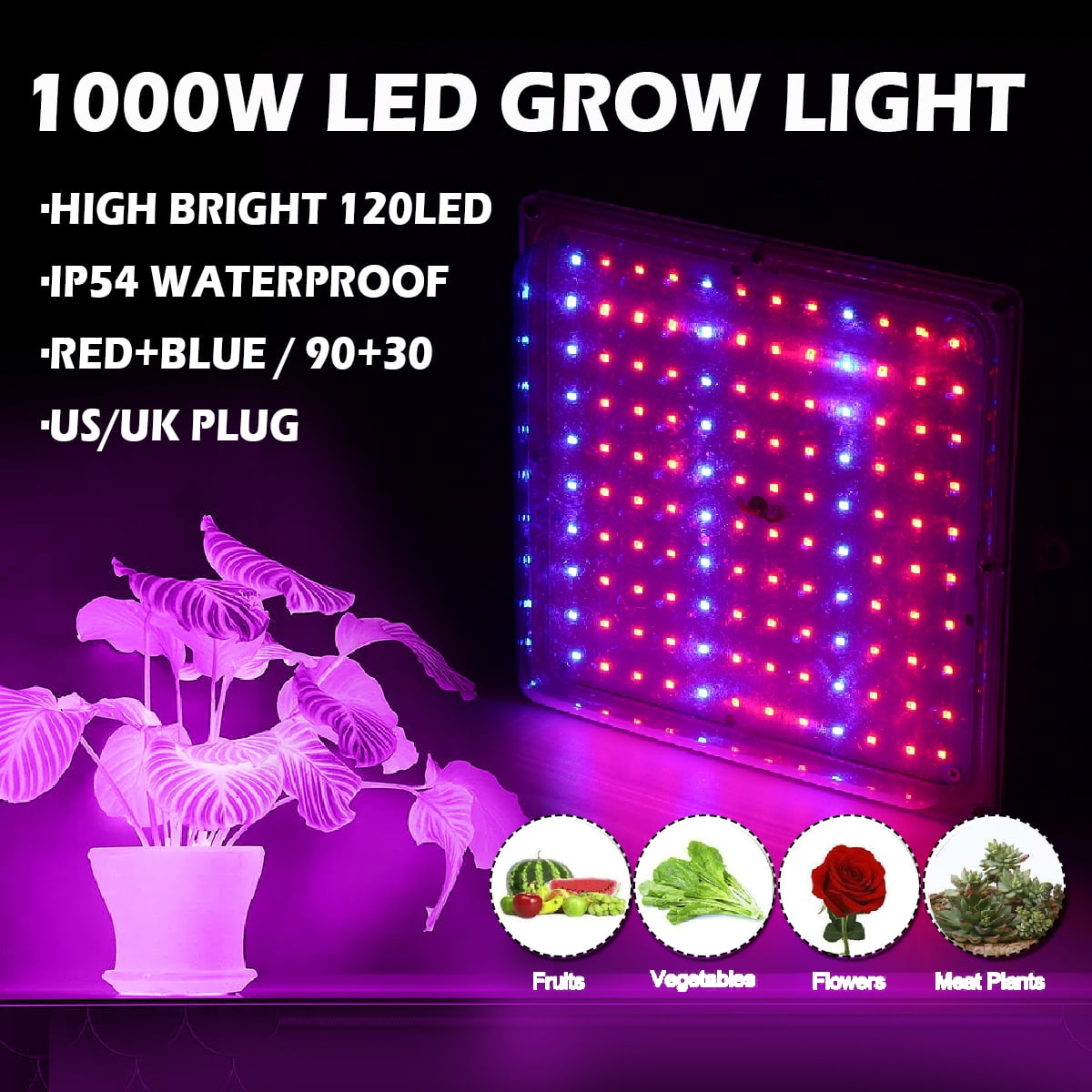 1000W Blue & Red LED Grow Light Full Spectrum Indoor Plant Lamp Panel Super Slim 