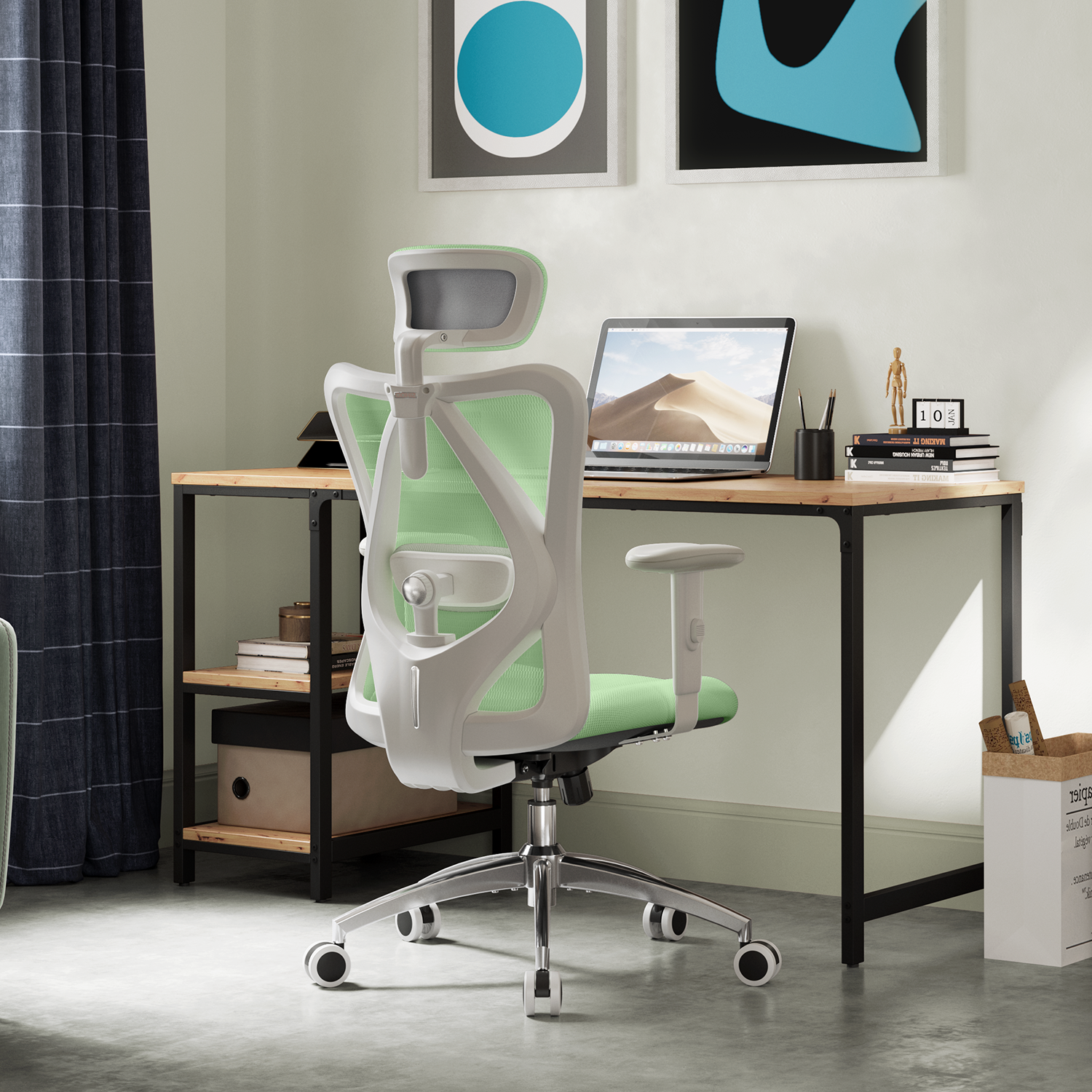 SIHOO Ergonomic Office Chair, Mesh Computer Desk Chair with Adjustable Lumbar Support, High Back chair for Big and Tall, White and Green - image 2 of 11