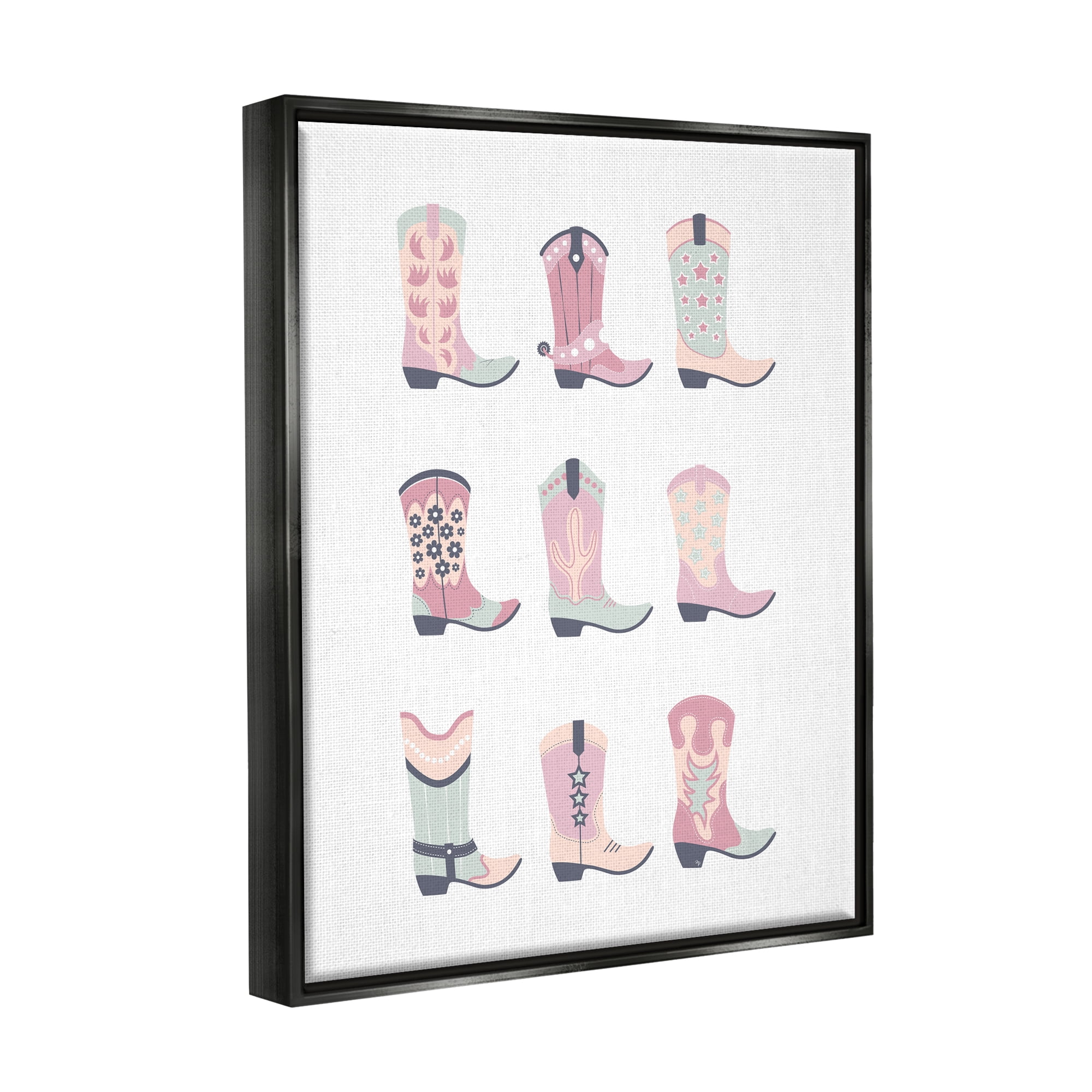 Stupell Industries Various Pastel Cowgirl Boots Beauty & Fashion Painting Black Floater Framed Canvas Art Print Wall Art, 25 x 31