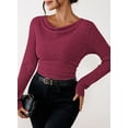 thumbnail image 5 of Pink Queen 2026 Spring Women's Long Sleeve Cowl Neck Ribbed Knit Shirts Slim Fit Ruched Going Out Crop Tops, 5 of 9