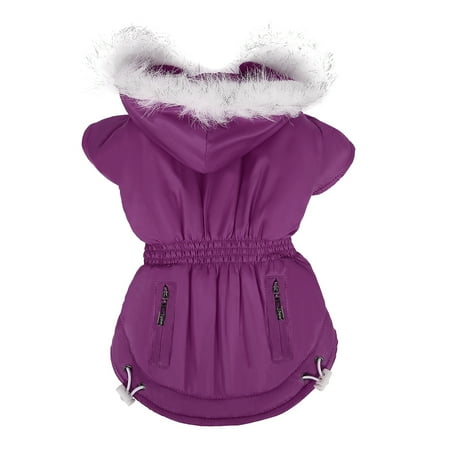 - HDE Dog Vest Cold Weather Jacket Warm Puffer with Fur Lined Hood Waterproof Windproof Pet Apparel (Purple, X-Large)