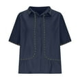thumbnail image 5 of Dazajoo Floral Embroidery Button Down Blouse for Women Half Sleeve Dressy Collared Tops Summer Lightweight Solid Shirts,Navy,XXL, 5 of 8