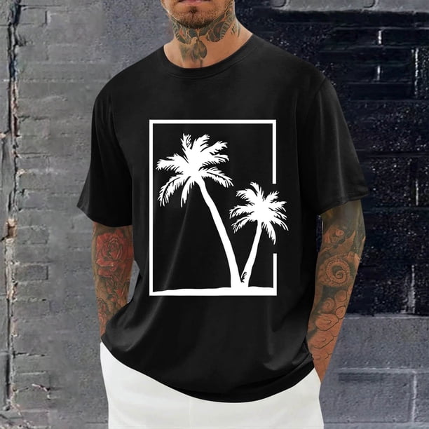 Tops para hombre, blusas y camisas de cuello redondo y manga corta para hombre, blusas casuales de moda con cuello redondo y estampado para hombre, blusas de poliéster para hombre.