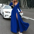thumbnail image 3 of CAICJ98 Long Sleeve Dress For Women Wedding Guest Women's Off The Shoulder A-line Beaded Satin Prom Dress Long Evening Ball Gown with Pockets Blue,L, 3 of 5