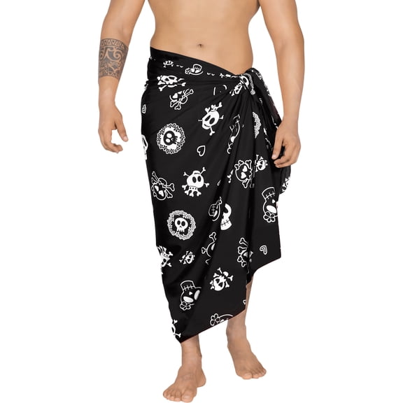 HAPPY BAY Men's Costumes Swimsuit Pareo Swim Trunks Swimwear Full Mens Beach Summer Sarong One Size Clip Art Skull, Vintage Black
