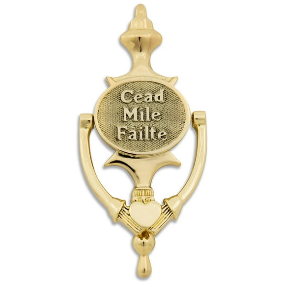 Exclusively Irish Cead Mile Failte Oval - Claddagh Door Knocker -Brass 8x3.75 in