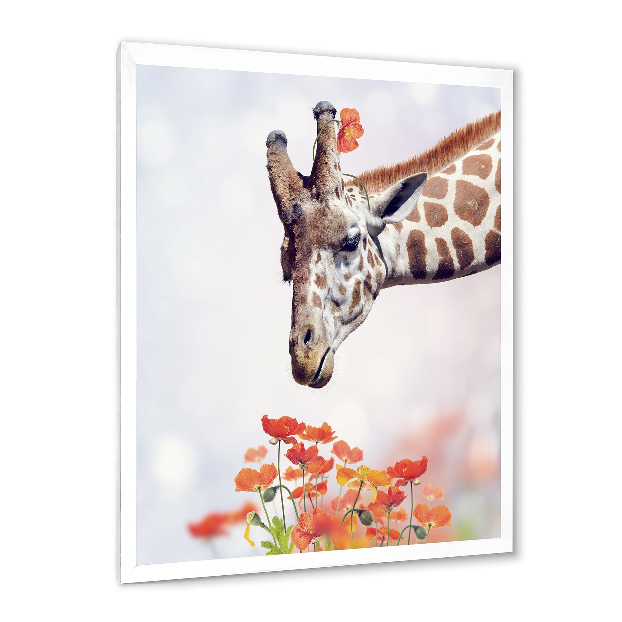 Designart 'Portrait of A Giraffe With Orange Flowers' Farmhouse Framed Art Print