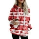 thumbnail image 3 of Sudadera de manga larga para mujer con cordón y estampado navideño con capucha para otoño e invierno Rojo XXL, 3 of 6