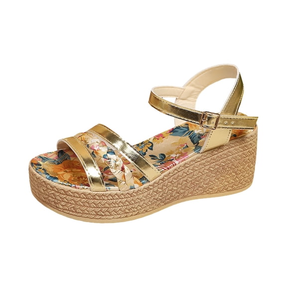 Mostsola Womens Sandals Retro Print Platform Wedge Sandals Open Toe Ankle Strap Party Pumps Dress Shoe