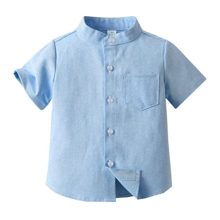 

Spring Summer Boys Short Sleeve Shirt Solid Color Single Cotton Cardigan Children Blouse Casual Child Dailywear