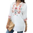 thumbnail image 4 of Grosy Embroidered Tops for Women Plus Size 3/4 Sleeve Tunic Tops Mexican V Neck Peasant Cotton Rayon Blouses Maxi Vintage Boho Bohemian Casual Loose Clothes-White-683-WT-L/G, 4 of 7