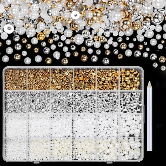 DIY Jewelry Kit Mixed Color Glitter Gemstones With Glue ToolsforCraft Decoration Accessory Making, 24 Compartments Pearl Crystal Decor Kit 4500 Pieces, Mixed Color Glitter Gemstones
