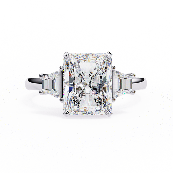 3.03 CT Radiant Cut IGI Certified Lab Created Diamond Three Stone Engagement Ring, 10k Gold Wedding Ring, Baguette Side Diamond Ring For Her