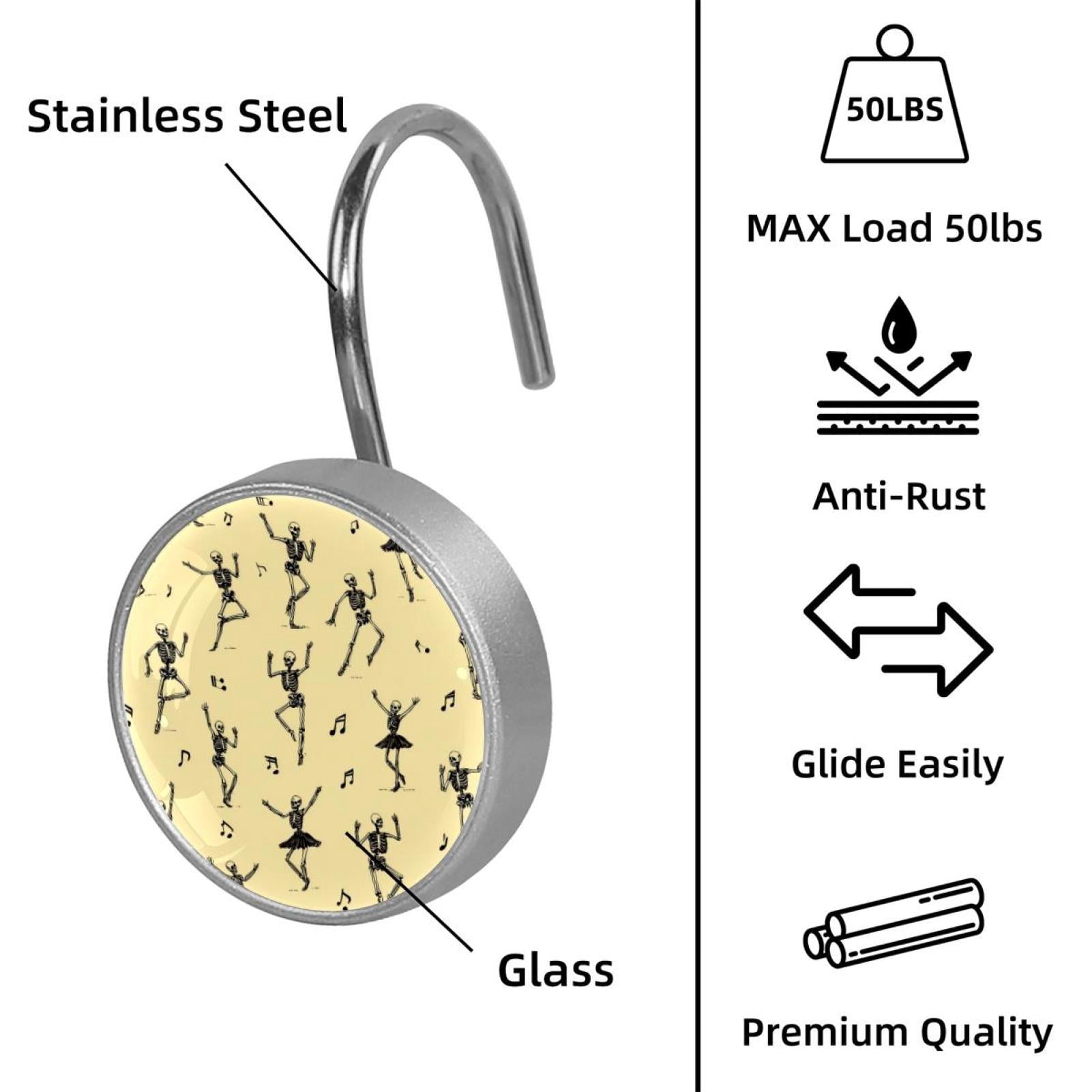12pcs Decorative Shower Curtain Hooks, Rust Resistant Shower Rings for Bathroom Living Room,Rustproof Stainless Steel Rings for Shower Curtain and Liner Rods,Ballet Dancing Skeleton Yellow