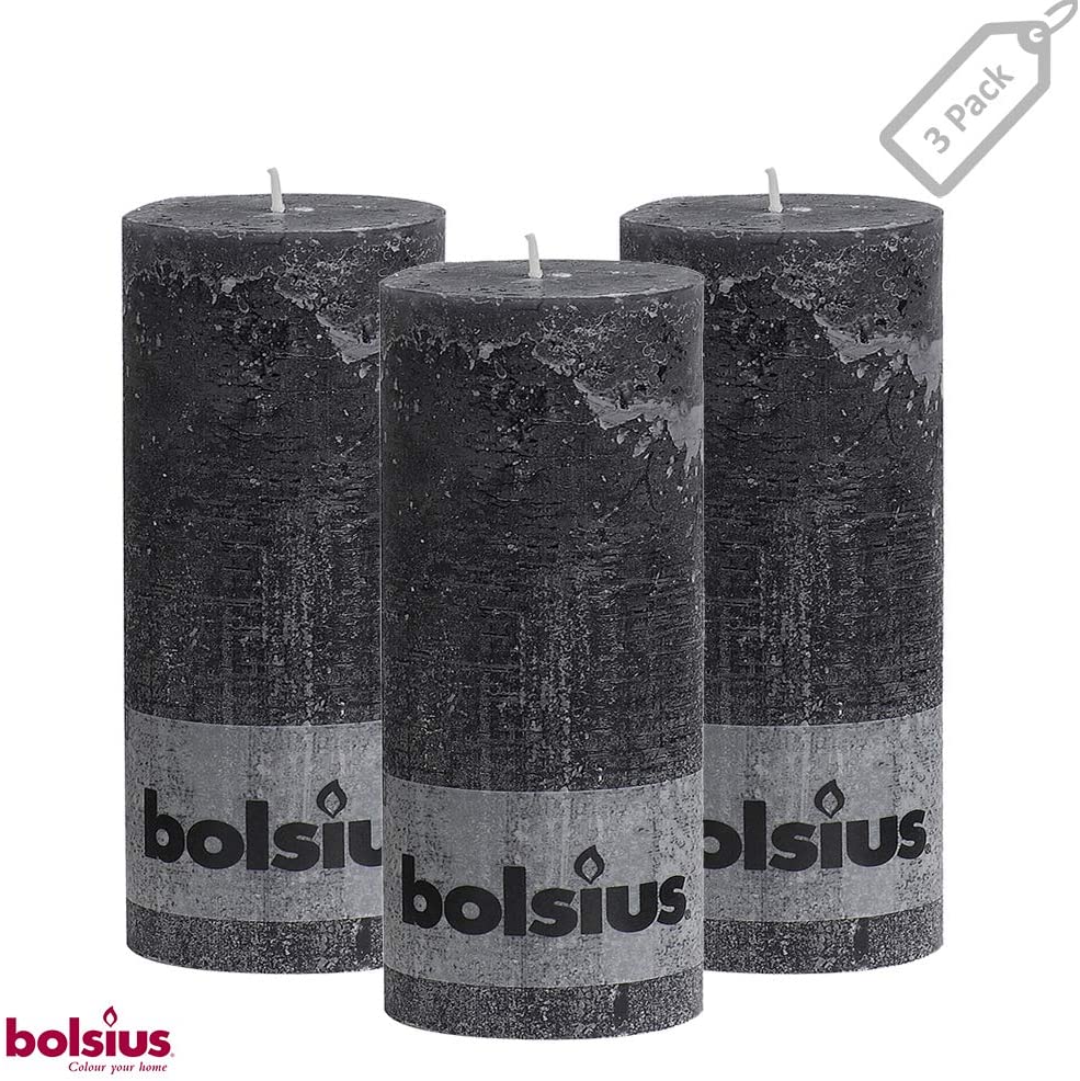 Bolsius 2.75 X 7.50" Black Rustic Pillar Anthracite Candles Unscented