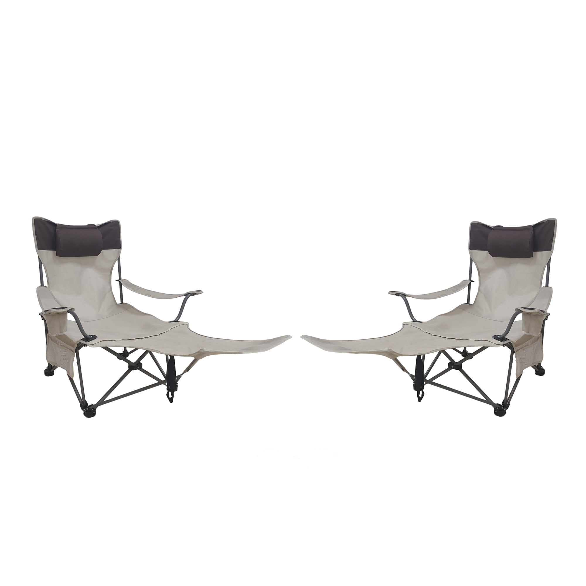 Leumius Outdoor Camping Chairs,2 Pack Folding Chairs Lawn Chairs with Side Pockets & Cup Holder,Carry Bag for Outside, Fishing, Camp & Garden,Beige