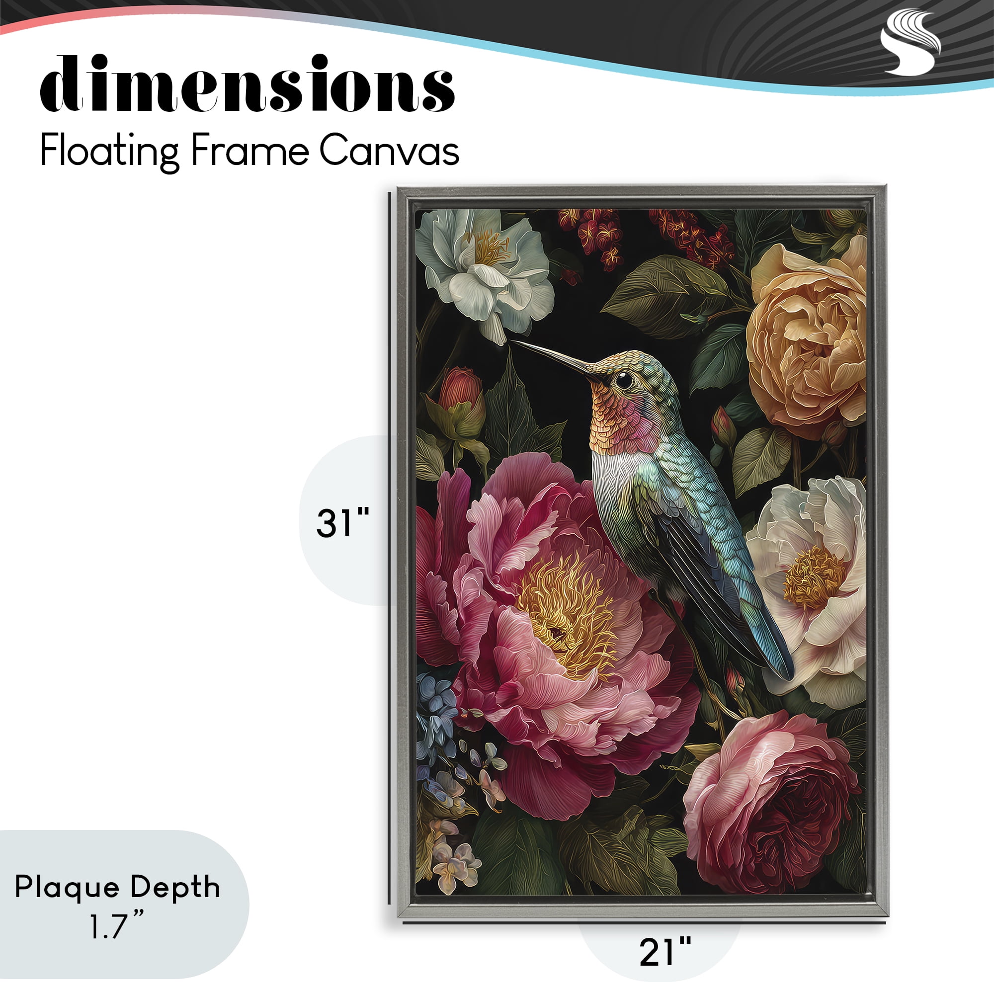 Stupell Industries Hummingbird & Lush Blooms Gray Framed Floater Canvas Wall Art, design by The Wands Want