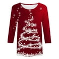 thumbnail image 5 of Women's Long Sleeve Tops Tshirts Christmas Tree Printed 3/4 Sleeve Festive Holiday Fall Clothes for Women Tees Blouses Red 2XL, 5 of 5