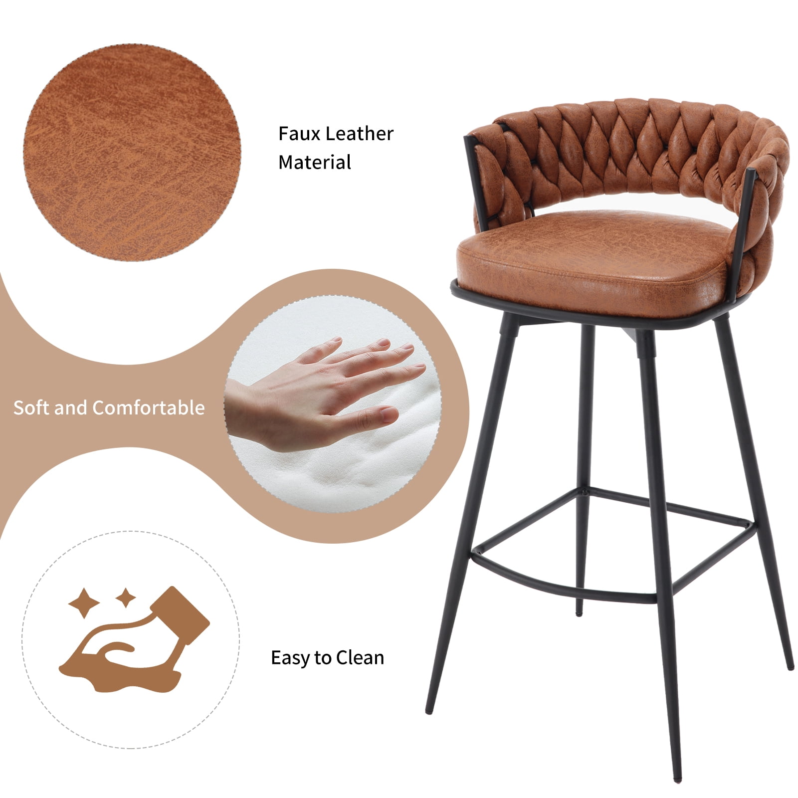 BFZ Swivel Bar Stool, Whiskeybrown (Set of 2)