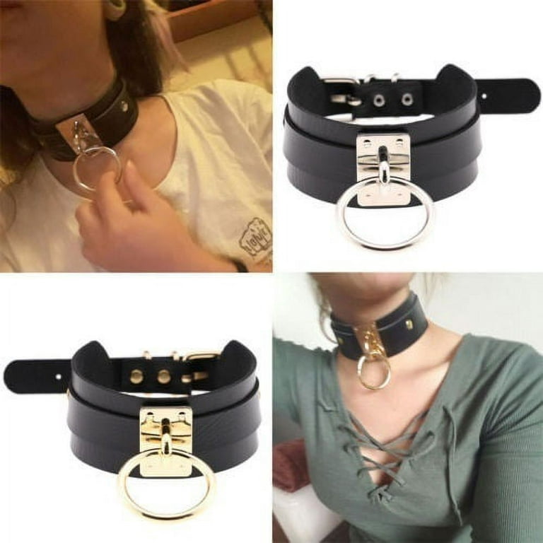 Gothic Loose Chain O Ring Faux Leather Choker