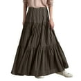 thumbnail image 2 of Dpytoraw Women's Spring/Summer Casual High Waist Cotton Linen Solid Pleated Loose Swing Half Length Skirt Brown XL, 2 of 5